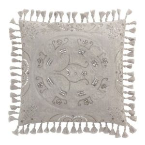 Sametový šedý polštář Moroccan s třásněmi - 45*45 cm J-Line by Jolipa  - -