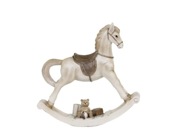 Šedá antik dekorace houpací koník s medvídkem - 15*4*14 cm Chic Antique  - -