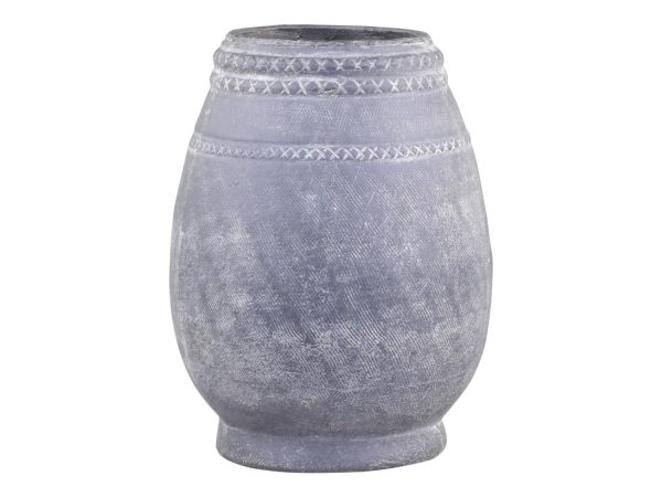 Šedá antik terakotová váza se vzorem Cholet M - Ø 19*25 cm Chic Antique  - -