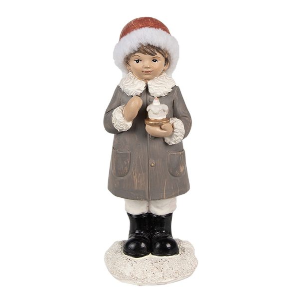 Šedá vánoční dekorace socha dívka se svíčkou - 6*6*14 cm Clayre & Eef  - -