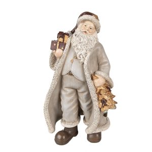 Šedá vánoční dekorace socha Santa s dárky - 15*12*25 cm Clayre & Eef  - -