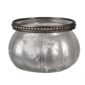 Šedo-stříbrný skleněný svícen na čajovou svíčku - Ø 9*6 cm Clayre & Eef  - -