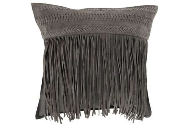 Šedý kožený polštář s výplní  Tassels -  45*45*10cm J-Line by Jolipa  - -