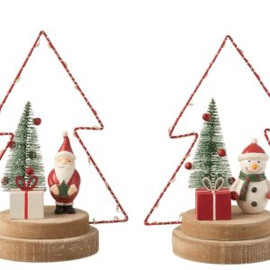 Set 2ks dekorace Santa a sněhulák ve svítícím led stromku -  16*10*21 cm J-Line by Jolipa  - -