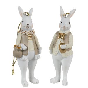 Set 2ks závěsná dekorace králík v obleku se zlatými vajíčky - 4*4*10 / 4*4*10 cm Clayre & Eef  - -