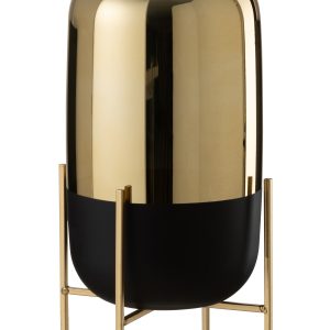 Skleněná černo-zlatá dekorační váza na podstavci - Ø 18*37cm J-Line by Jolipa  - -