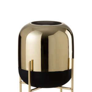 Skleněná černo-zlatá dekorační váza na podstavci - Ø 20*27cm J-Line by Jolipa  - -
