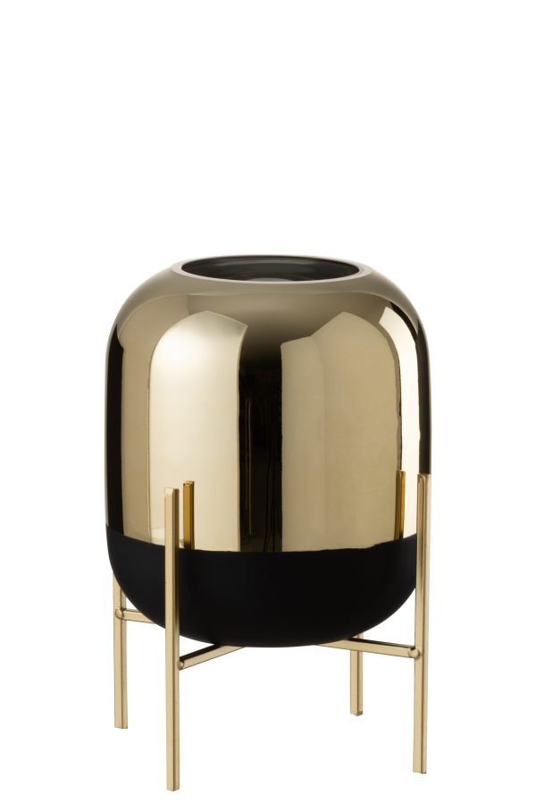 Skleněná černo-zlatá dekorační váza na podstavci - Ø 20*27cm J-Line by Jolipa  - -