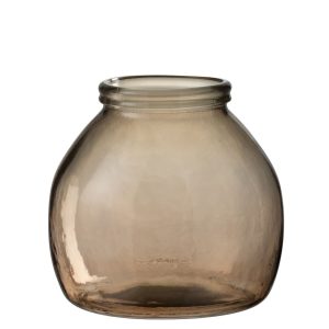 Skleněná světle hnědá váza baňka - Ø  21*20 cm J-Line by Jolipa  - -