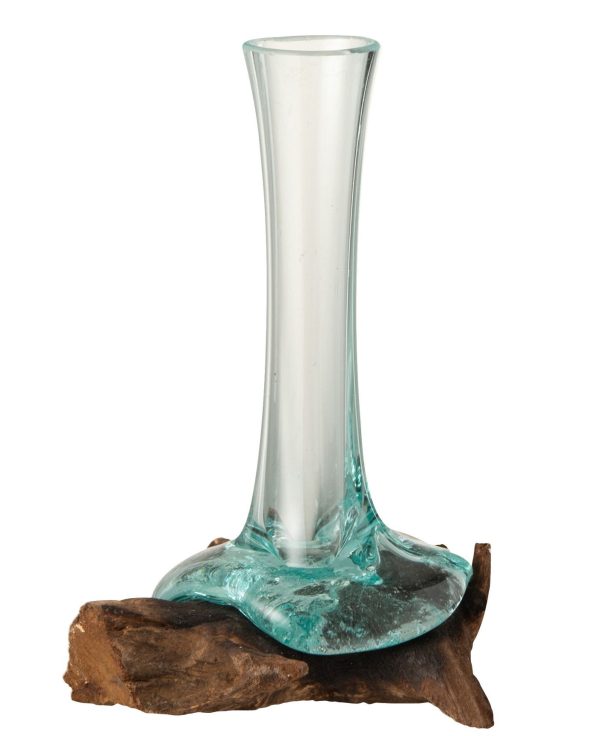 Skleněná úzká váza na kořenu dřeva Gamal S - 17*13*16 cm J-Line by Jolipa  - -