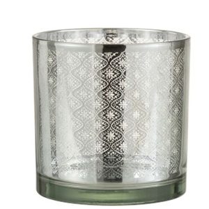 Skleněný svícen se stříbrným ornamentem Oriental silver - Ø 15*15cm J-Line by Jolipa  - -