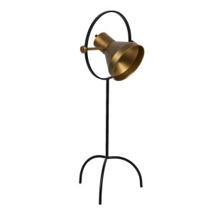 Stojací černá lampa na trojnožce se zlatým stínidlem Sofronia - 33*31*79 cm Clayre & Eef  - -