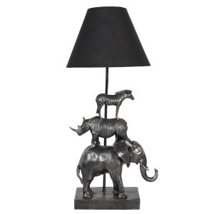 Stolní lampa s černým stínidlem a dekorací zvířat Safari - 32*27*65 cm Clayre & Eef  - -
