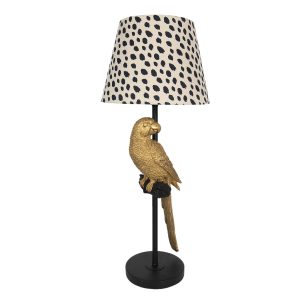 Stolní lampa se strakatým stínidlem a dekorací zlatého papouška – Ø 25*73 cm / E27 Clayre & Eef  - -