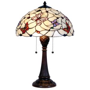 Stolní lampa Tiffany Butterfly Garden - Ø 41*60 cm 2x E27 / Max 60w Clayre & Eef  - -