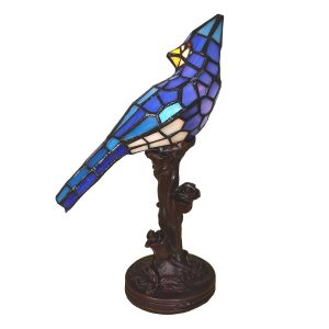 Stolní lampa Tiffany Blue Parrot - 15*12*33 cm E14/max 1*25W Clayre & Eef  - -