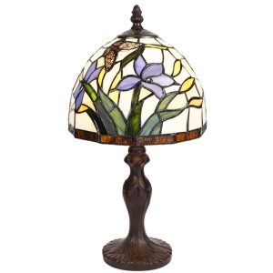 Stolní lampa Tiffany s kosatci a motýlkem Fly - Ø 20*36 cm E14/max 1*25W Clayre & Eef  - -