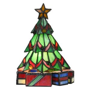 Stolní Tiffany lampa Christmas ve tvaru vánočního stromku - 17*17*23 cm Clayre & Eef  - -
