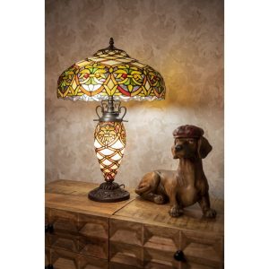 Stolní Tiffany lampa se svítící nohou Paterna - Ø 41*58 cm E27/max 2*60W Clayre & Eef  - -