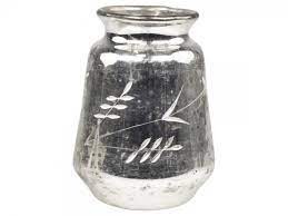 Stříbrná antik skleněná dekorační váza Silb -  Ø 11*15cm Chic Antique  - -