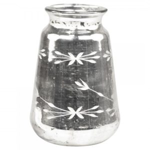 Stříbrná antik skleněná dekorační váza Silb -  Ø 14*20cm Chic Antique  - -