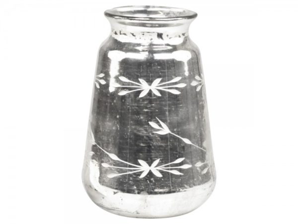 Stříbrná antik skleněná dekorační váza Silb -  Ø 14*20cm Chic Antique  - -