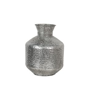 Stříbrná kovová váza s reliéfem Marquite – Ø 26*34 cm Clayre & Eef  - -