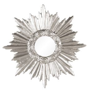 Stříbrné zrcadlo Sun s paprsky a zdobením po obvodu - 19*2*19 cm Clayre & Eef  - -