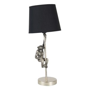 Stříbrno černá stolní lampa s opicí - Ø 20*49 cm E27 Clayre & Eef  - -