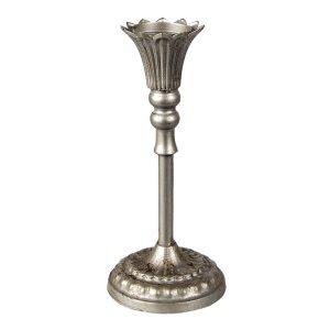 Stříbrný antik kovový svícen - Ø 13*28 cm Clayre & Eef  - -