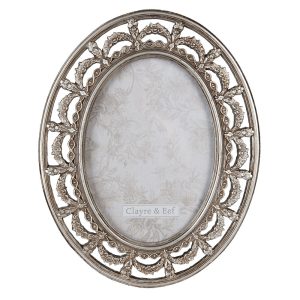 Stříbrný antik oválný fotorámeček se zdobným okrajem - 20*1*25 cm / 13*18 cm Clayre & Eef  - -