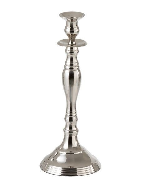 Stříbrný kovový svícen - Ø 13*34cm J-Line by Jolipa  - -