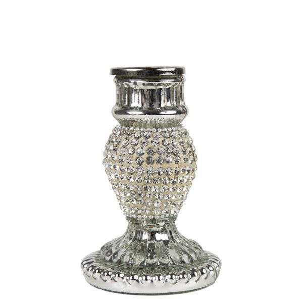 Stříbrný skleněný svícen s kamínky Rhinestone silver S - 10 cm Mars & More  - -