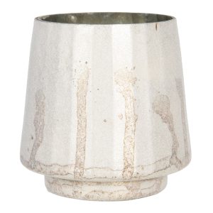Stříbrný svícen na čajovou svíčku s patinou a odřeninami - Ø 13*13 cm Clayre & Eef  - -