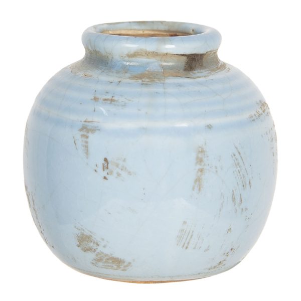 Světle modrá váza s patinou - Ø 8*8 cm Clayre & Eef  - -