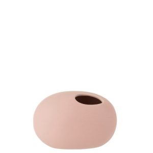 Světle růžová keramická oválná váza Matt Pink S - 16*10*11 cm J-Line by Jolipa  - -