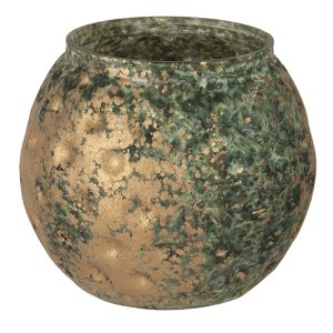 Tyrkysovo-šedý svícen na čajovou svíčku s bronzovou patinou - 10*11 cm Clayre & Eef  - -