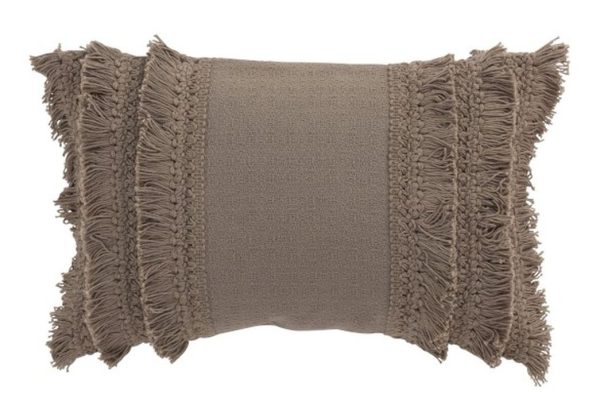 Taupe bavlněný polštář Fransen s třásněmi - 30*45 cm J-Line by Jolipa  - -