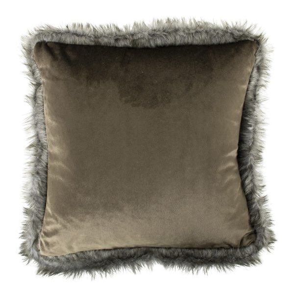 Taupe sametový polštář lemovaný kožešinou Copp - 45*45*10cm Mars & More  - -