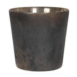 Tmavě hnědý skleněný svícen na čajovou svíčku - Ø 9*10 cm Clayre & Eef  - -