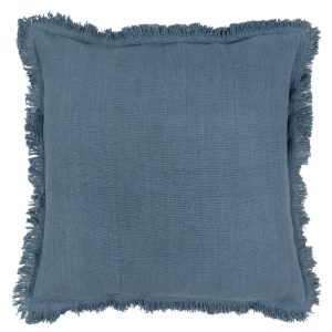 Tmavě modrý bavlněný polštář s trásněmi - 45*45 cm Clayre & Eef  - -