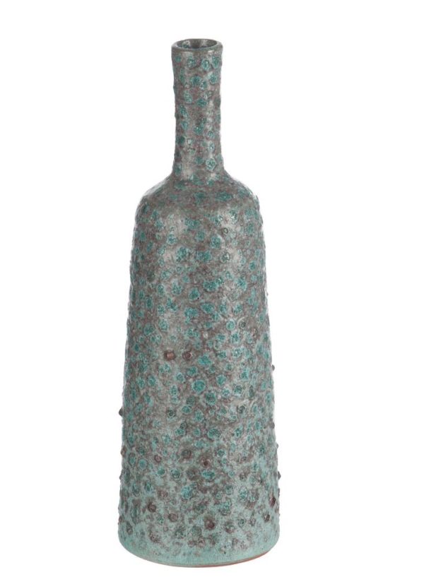 Tyrkysovo - šedá terakotová váza Relief  - Ø 9*33 cm J-Line by Jolipa  - -