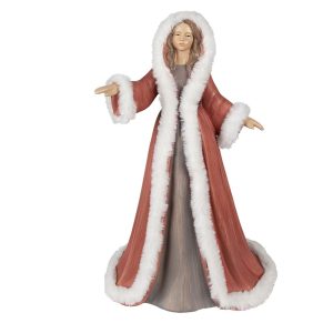 Vánoční dekorace socha Anděl v červeném kabátku s kožíškem - 26*20*40 cm Clayre & Eef  - -