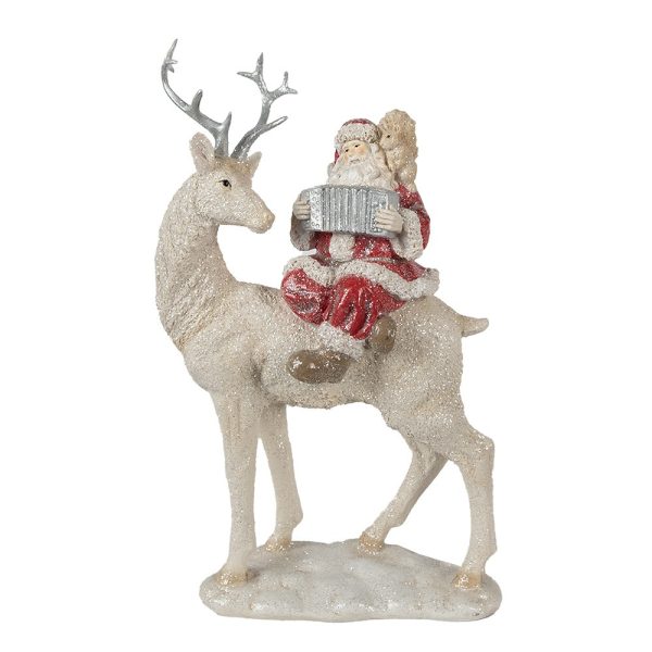 Vánoční dekorace socha Santa na jelínkovi - 20*9*31 cm Clayre & Eef  - -