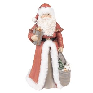 Vánoční dekorace socha Santa v červeném a s dárky - 16*16*31 cm Clayre & Eef  - -