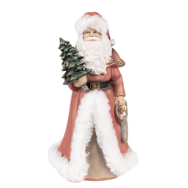 Vánoční dekorace socha Santa v červeném a stromkem - 14*12*23 cm Clayre & Eef  - -