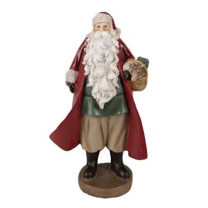 Vánoční dekorace socha Santa v červeném kabátku s košíčkem - 14*9*23 cm Clayre & Eef  - -