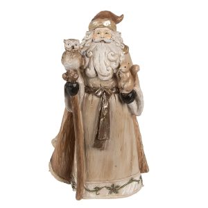 Vánoční dekorace socha Santa v hnědém kabátku a se zvířátky - 14*10*23 cm Clayre & Eef  - -