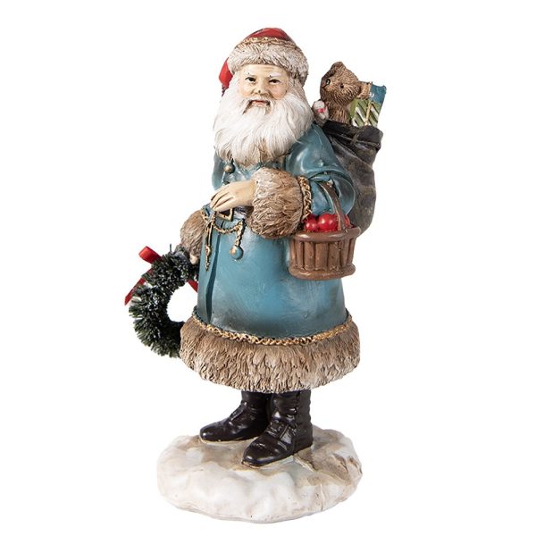 Vánoční dekorace socha Santa v modrém s nůší - 8*7*15 cm Clayre & Eef  - -