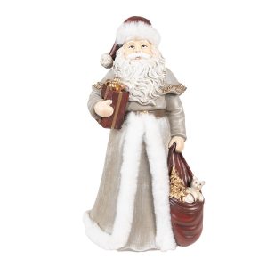Vánoční dekorace socha Santa v šedém kabátku a dárky - 16*16*31 cm Clayre & Eef  - -